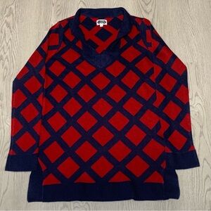 MudPie Red/Navy Diamond Pattern Tunic Sweater Acrylic Medium Y2K Preppy Academia